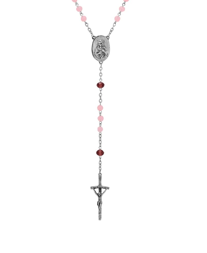 Symbols of Faith Silver-Tone Pink Amethyst Bead Our Lady of Guadalupe Rosary