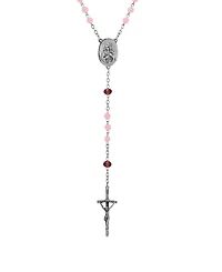 Symbols of Faith Silver-Tone Pink Amethyst Bead Our Lady of Guadalupe Rosary