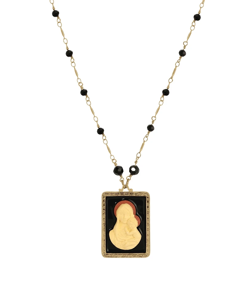 Symbols of Faith 14k Gold Dipped Square Mary Child Cameo 30" Necklace