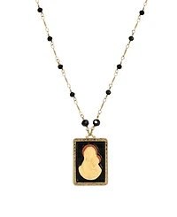 Symbols of Faith 14k Gold Dipped Square Mary Child Cameo 30" Necklace