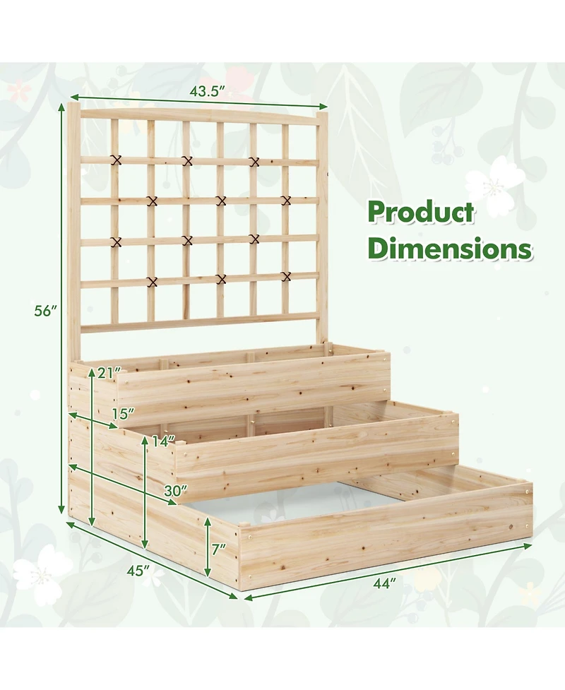 Sugift Three Tier Raised Garden Bed with Lattice Trellis Base