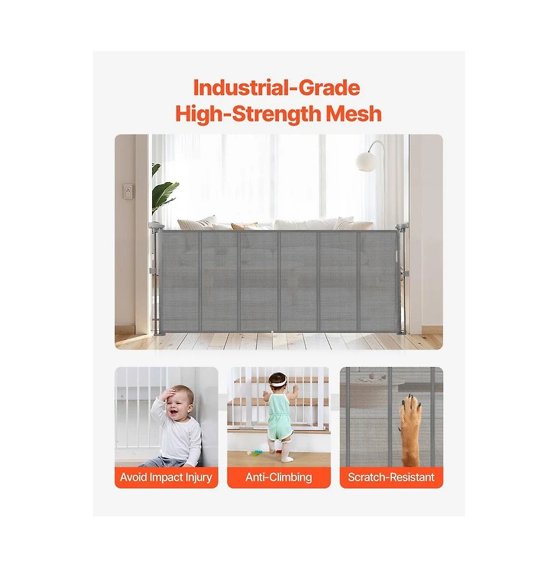 Ruie Retractable Mesh Pet Gate 34 in Tall Extends to 71 in Wide One-Hand Open