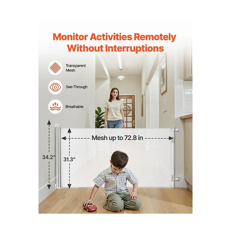 Ruie Retractable Mesh Pet Gate 31.3 in Tall Extends to 72.8 in Wide Pvc Mesh