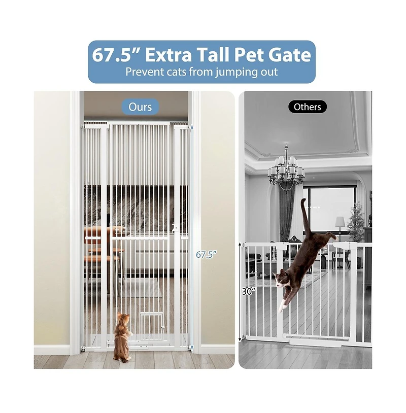 Ruie 67.5 inch Extra Tall Pet Gate with 30.5-41 in Adjustable Width Opening