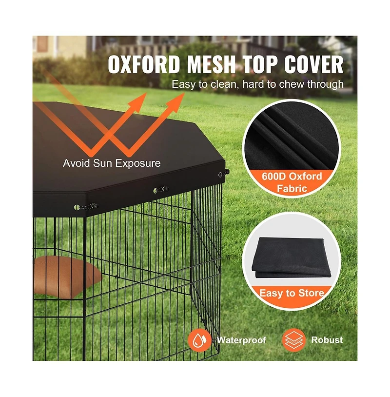 Ruie 8 Panel Foldable Metal Dog Playpen with Top Cover and Ground Stakes 24 in H
