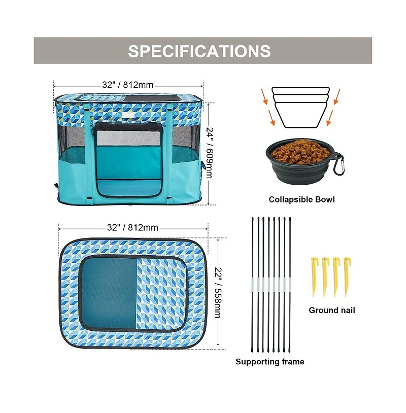 Ruie Foldable Soft Pet Playpen Crate Kennel for Puppies and Cats