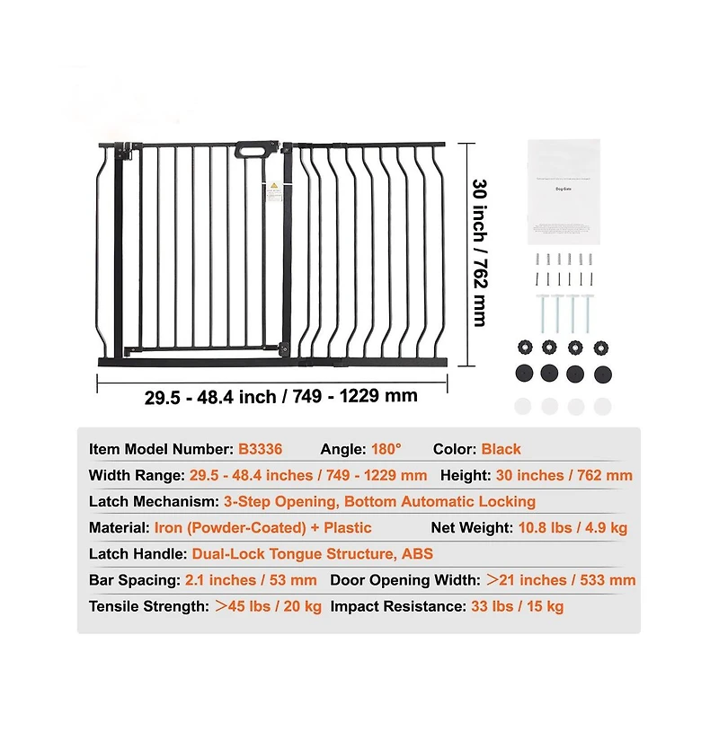 Ruie Auto Close Pet Safety Gate 30 in Tall Pressure and Wall Mount for Doorways