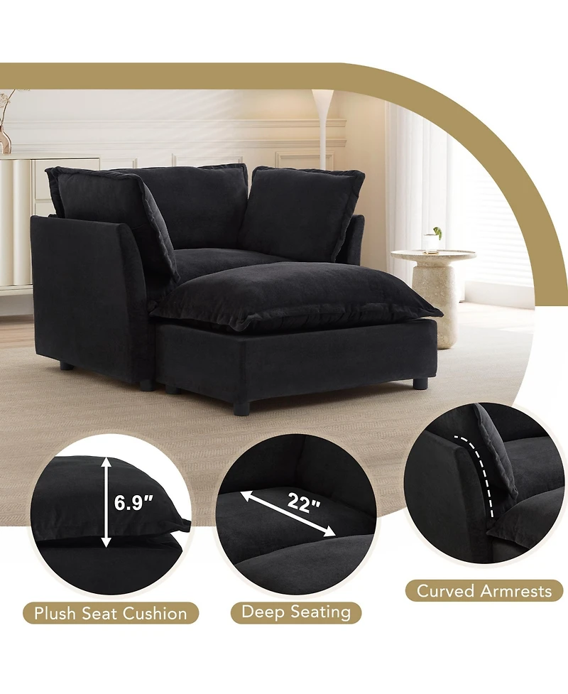 Rainsken Modern Single Sofa with Movable Ottoman, 47" Cozy Upholstered Sofa Chair with Wide Seat, Curved Armrests and Soft Pillows for Living Room