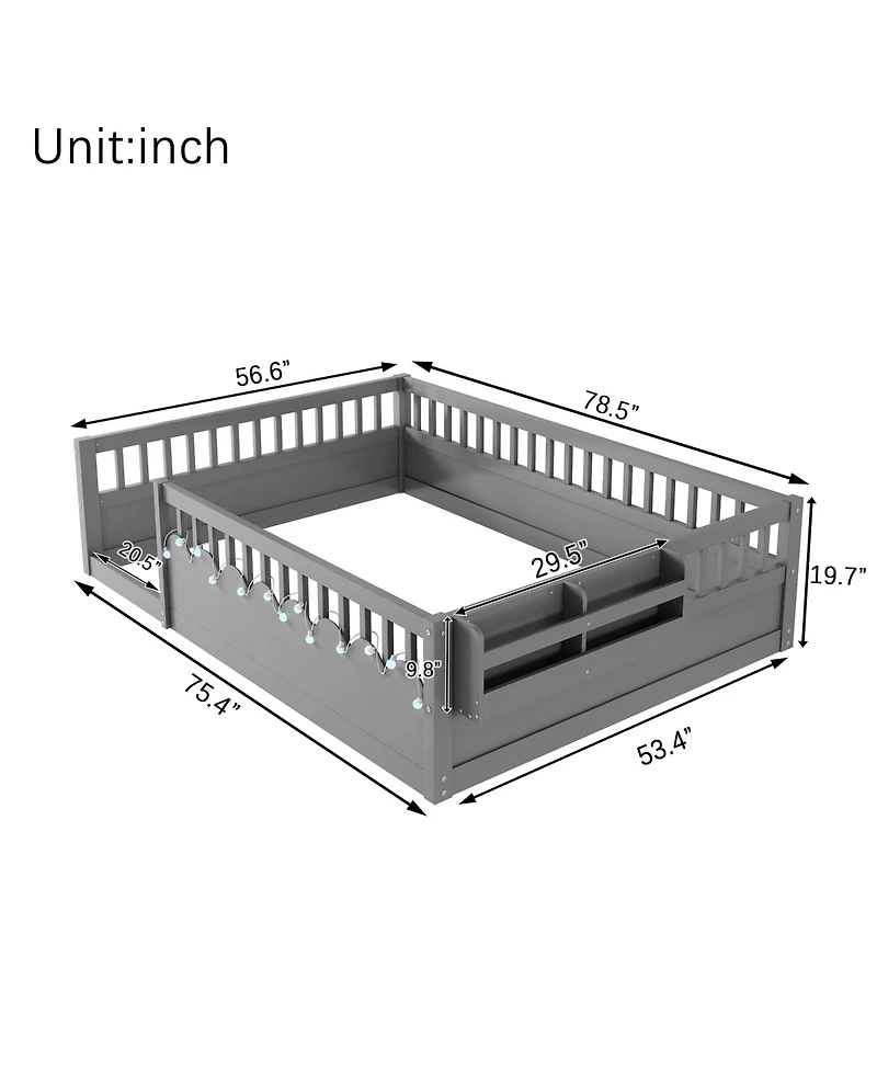 Rainsken Montessori Floor Bed with Storage Shelf and Light