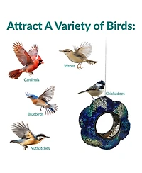 Sunnydaze Decor Outdoor Garden Patio Glass Round Flower Shaped Hanging Fly-Through Bird Feeder - 10"