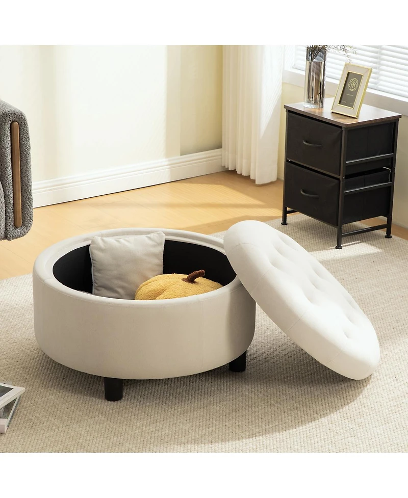 Streamdale Furniture Upholstered Round Storage Ottoman with Reversible Lid