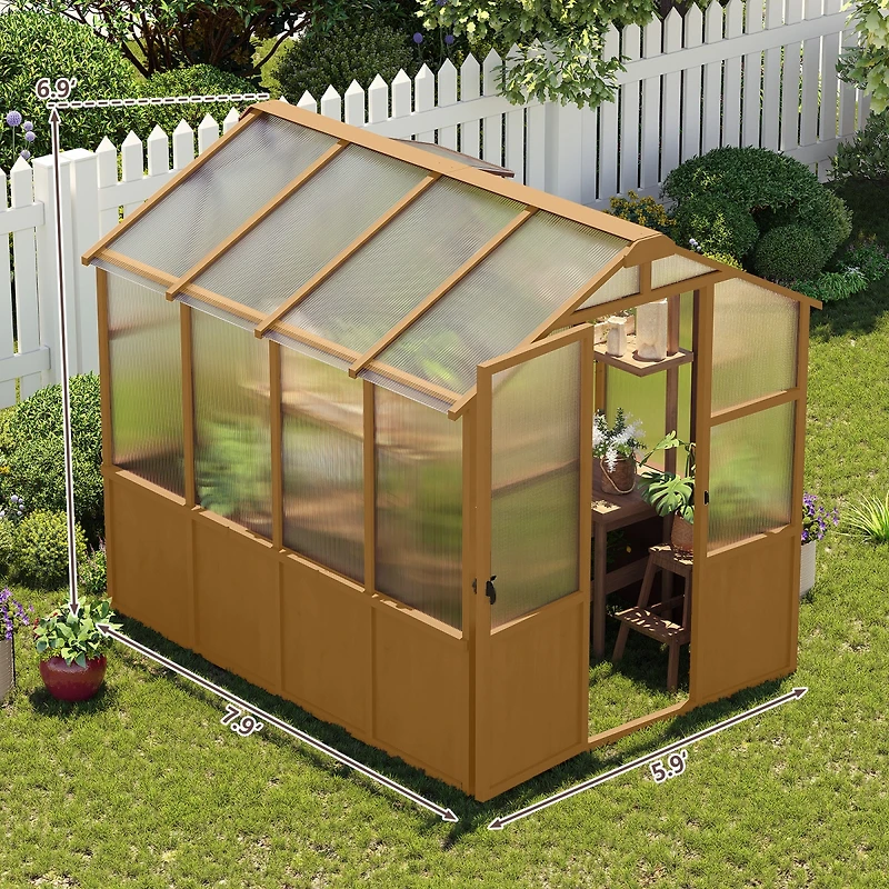 Streamdale Furniture 6x8 Ft Wooden Walk-in Greenhouse with Polycarbonate Panels & Vents