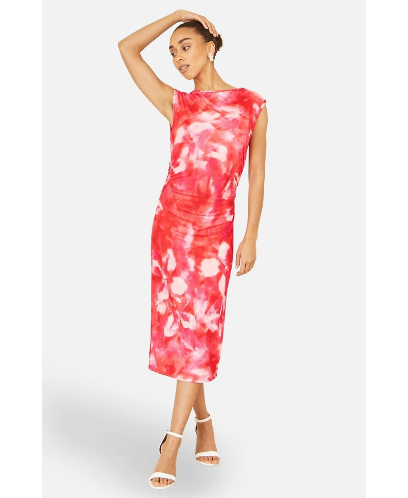 Yumi Women's Mesh Ruched Bodycon Midi Dress