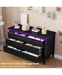 homfan Led Dresser with Power Outlet, Drawers, Engineered Wood Storage Chest for Bedroom, Nursery, Entryway, Hallway