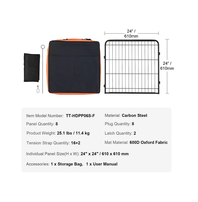 Ruie 8 Panel Foldable Metal Dog Exercise Pen 24 in Tall Square Panels