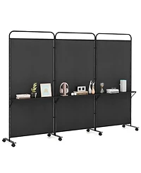 sumyeg 3-Panel Folding Room Divider with Metal Shelves and Lockable Wheels