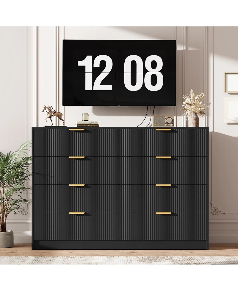 gaomon Fluted 8 Drawers Dresser For Bedroom, Wide Modern Chest of with Metal Handles, Living Room, Entryway, Hallway