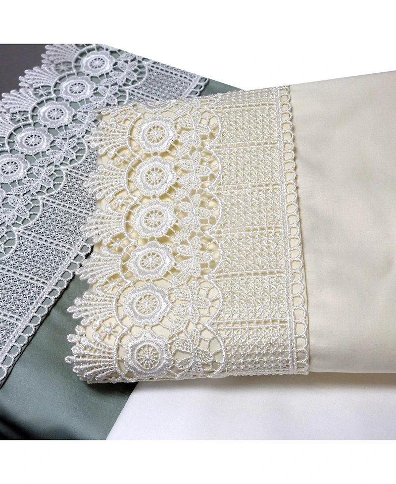 Embellished 4-Inch Lace Trim Pillowcases (Pair) Luxury 608 Thread Count - Usa, Standard