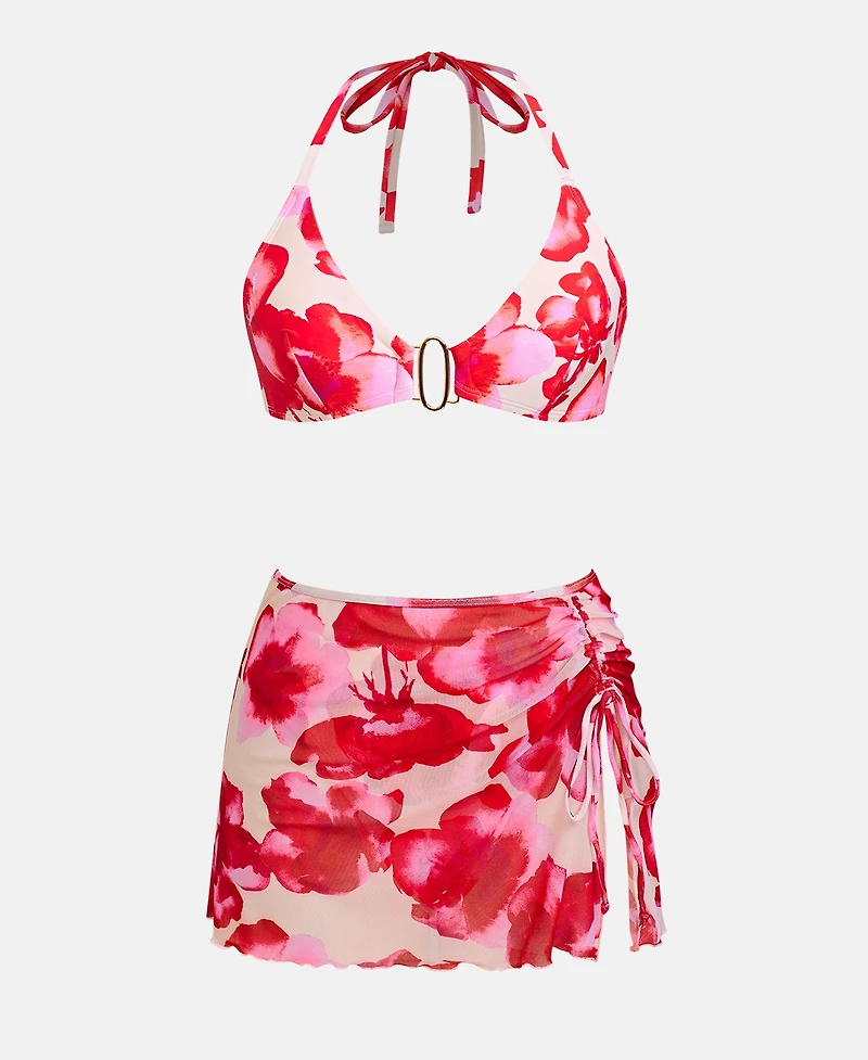 Cupshe Women's Floral Halter Bikini Set with Sarong