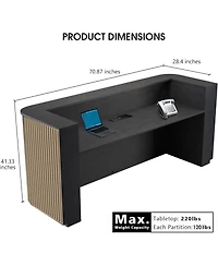 Logicfox 70.8in Curved Reception Desk, Mid Century Front Desk Reception Room Table with Power Outlet and Led Light
