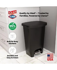 Glad Trash Can with Lid, Stainless Foot Pedal and Garbage Bag Rings, 13 Gal