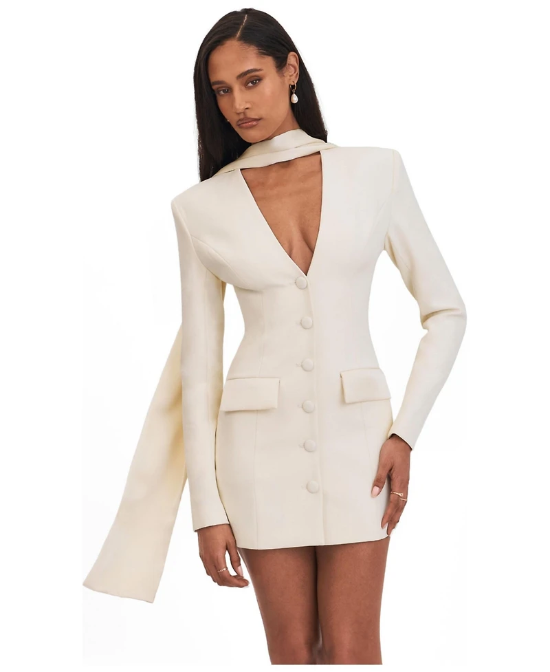 Miss Circle Women's Jeannie Cream Blazer Mini Dress with Scarf