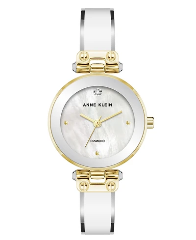 Anne Klein Women's Quartz Round Diamond Dial Gold-Tone Alloy Metal and Enamel Bangle Watch 28mm
