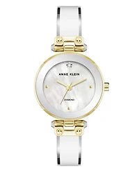 Anne Klein Women's Quartz Round Diamond Dial Gold-Tone Alloy Metal and Enamel Bangle Watch 28mm