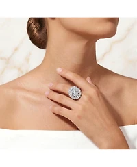 White Gold Plated with Clear Cubic Zirconia Oval Cocktail Snowflake Cluster Ring