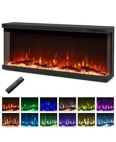 Costway 40" Wide 3-Sided Electric Fireplace Insert with Remote Control 12 Flame Colors