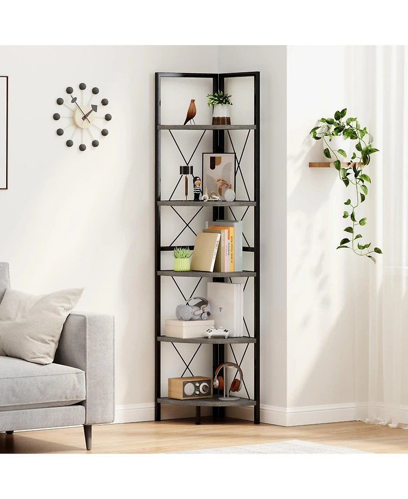 Gymax 2 Piece 5 tier Corner Display Rack Corner Ladder Bookshelf with Sturdy Metal Frame