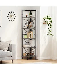 Gymax 2 Piece 5 tier Corner Display Rack Corner Ladder Bookshelf with Sturdy Metal Frame