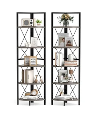 Gymax 2 Piece 5 tier Corner Display Rack Corner Ladder Bookshelf with Sturdy Metal Frame