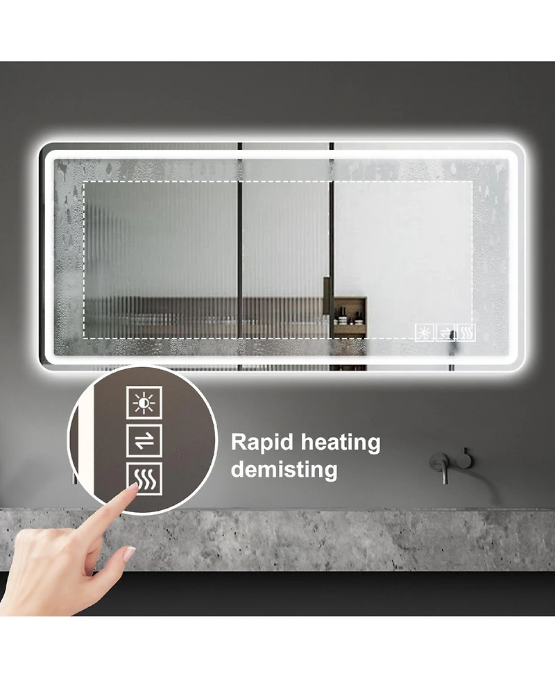 Rainsken 2860 Inch Led Bathroom Mirror, Wall Mounted Anti-Fog Vanity Mirror with Shatter-Proof Tempered Glass for Makeup and Shaving