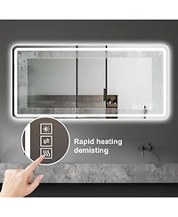 Rainsken 2860 Inch Led Bathroom Mirror, Wall Mounted Anti-Fog Vanity Mirror with Shatter-Proof Tempered Glass for Makeup and Shaving