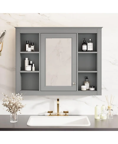 Rainsken 35" x 27.5" Wall Mounted Bathroom Storage Cabinet with Adjustable Shelves and Mirror