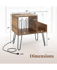 sumyeg Mid-century Record Player Stand with Power Outlet and Vinyl Divider