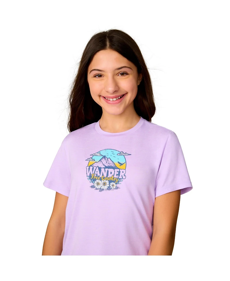 Free Country Girls' Microtech Graphic Crew Neck Shirt