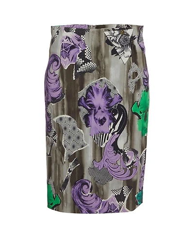 Pre-Owned Versace Women's Collection Multicolour Abstract Print Stretch Crepe Pencil Skirt
