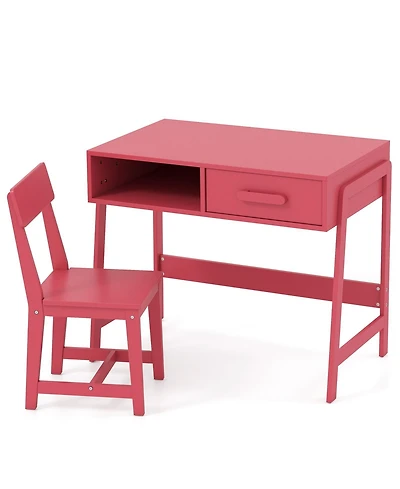 Slickblue Kids Writing Desk Chair Set with Storage Drawer and Hutch