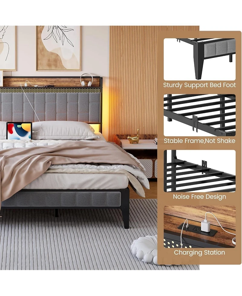 gaomon Led Upholstered Platform Bed with Storage Headboard