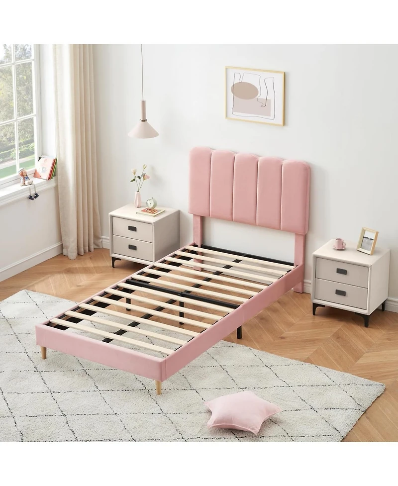 gaomon Twin Upholstered Bed, Crystal Tufted Wave Headboard