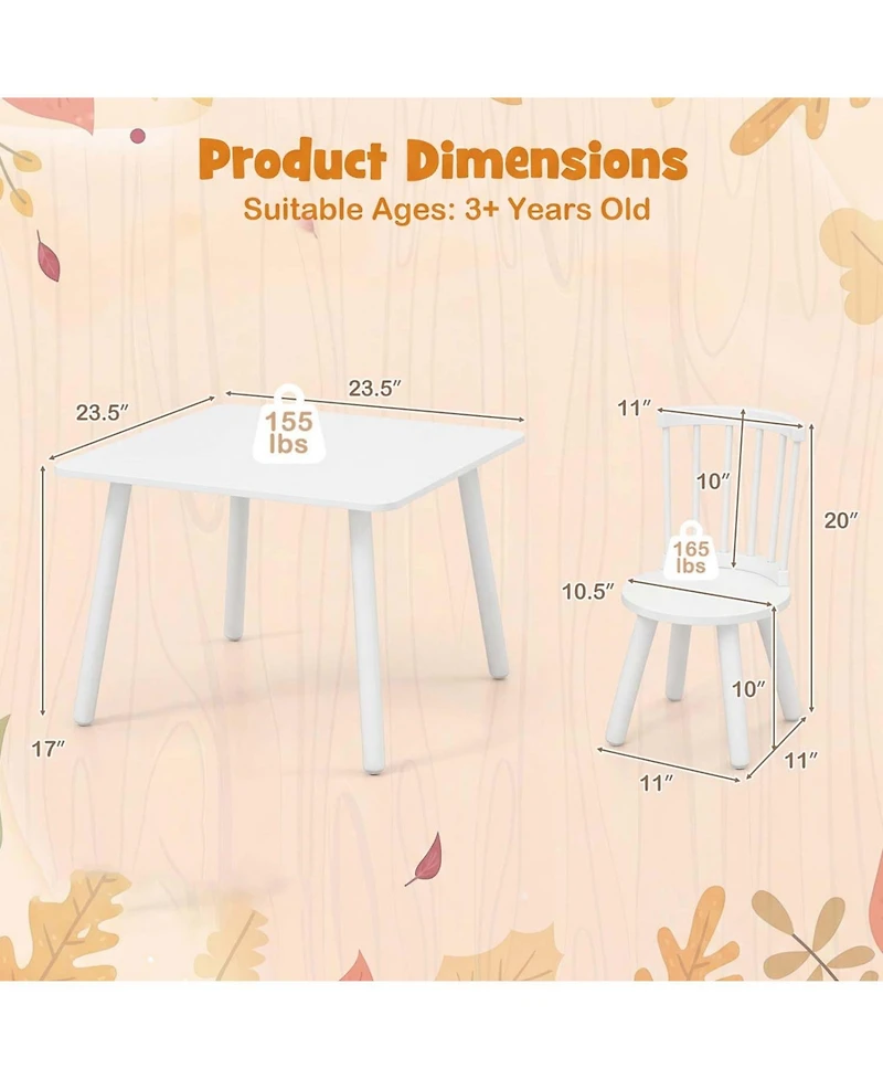 Slickblue 3 Piece Kids Table and Chair Set Solid Pine Wood Furniture