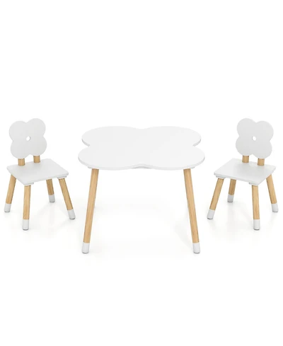 Slickblue Flower Design Kids Table and Chair Set with Wooden Legs
