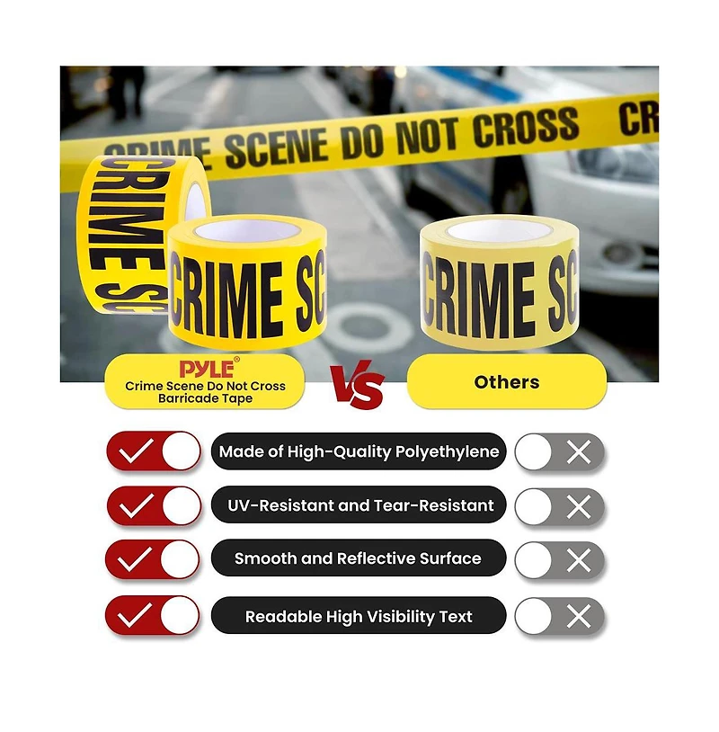 Pyle 12 Pieces Crime Scene Do Not Cross Tape Set - 200 Meters Long Tape Roll Suitable for a Wide Range of Applications, Including Roadworks, Events