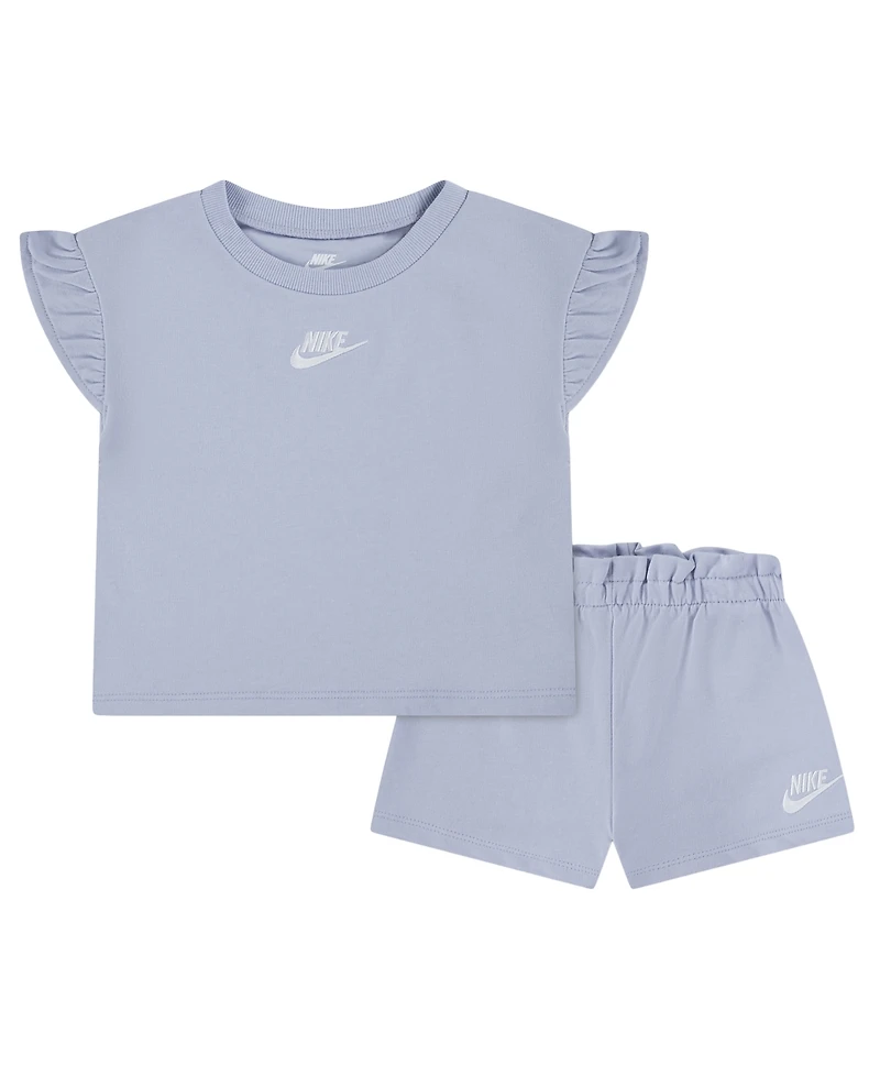 Nike Girls' Toddler 2T-4T Baby French Terry T-Shirt and Shorts, 2-Piece Set