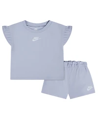 Nike Girls' Toddler 2T-4T Baby French Terry T-Shirt and Shorts, 2-Piece Set