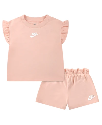Nike Girls' Toddler 2T-4T Baby French Terry T-Shirt and Shorts, 2-Piece Set