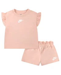 Nike Girls' Toddler 2T-4T Baby French Terry T-Shirt and Shorts, 2-Piece Set