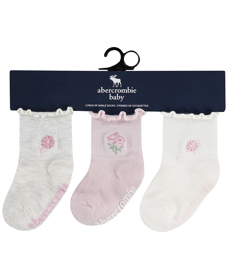 abercrombie kids Girls' 6M-4T Crew Socks, 3-Pack